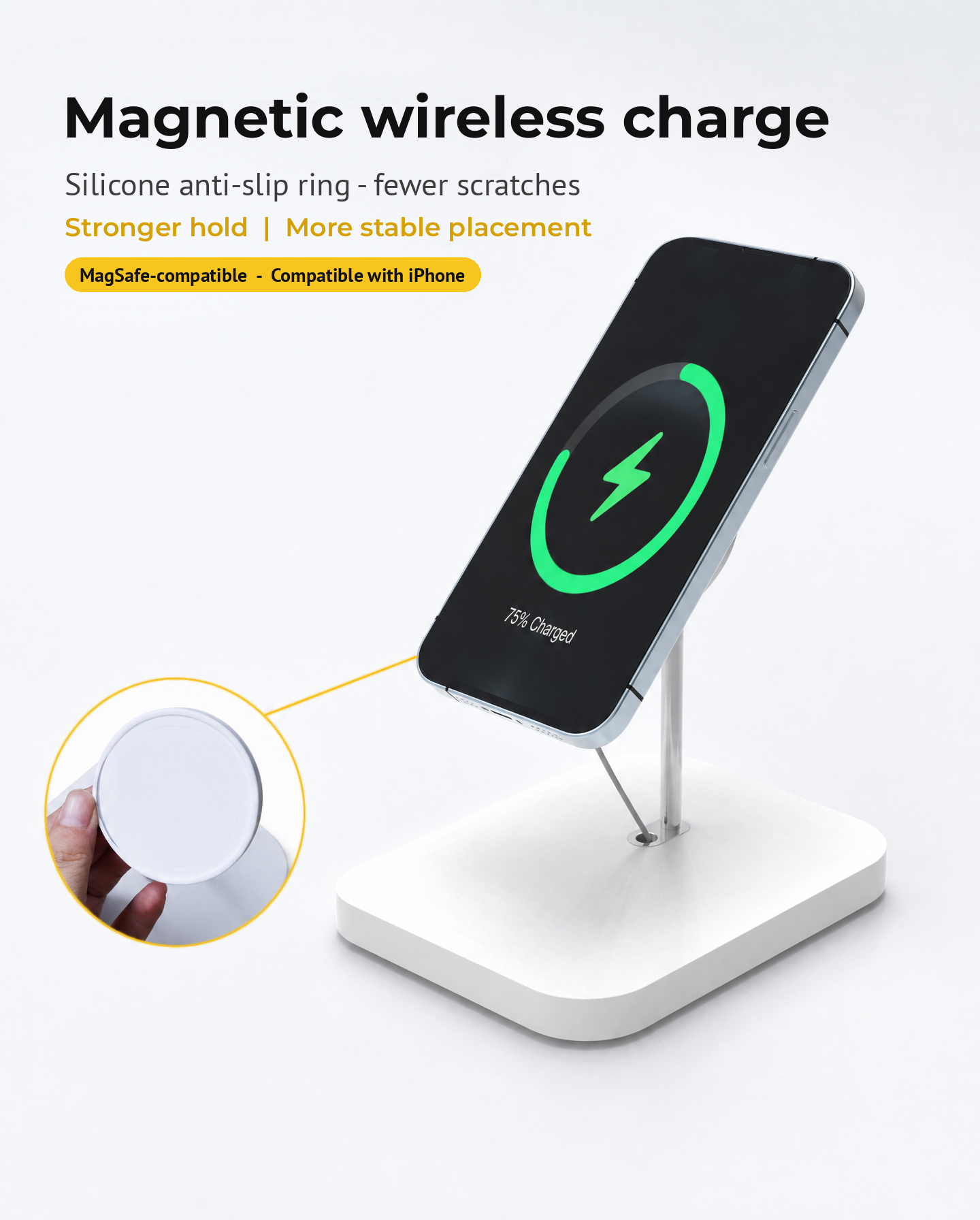 PA-05S MagSafe wireless charge pad with silicone anti-slip ring