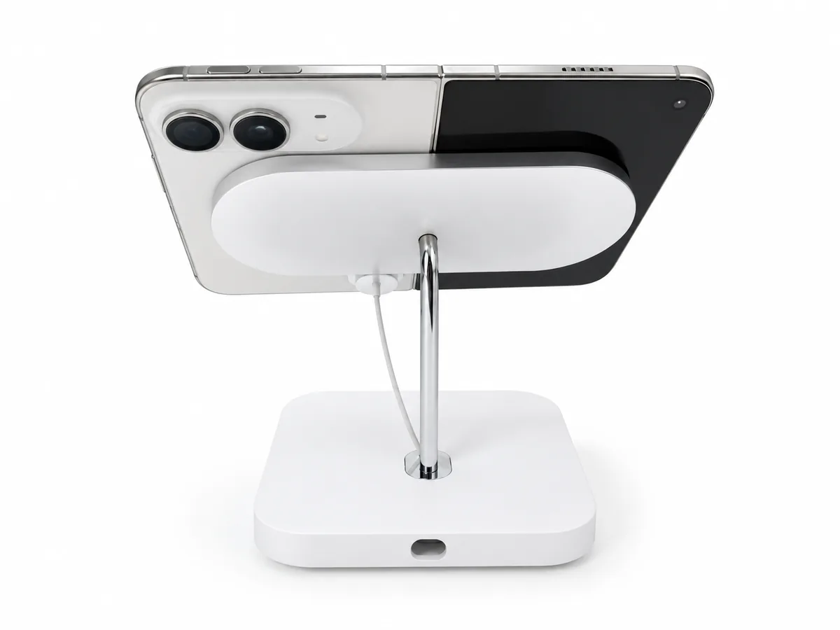 Rear view of PA-05S_Duo with matte-white base and chrome stem