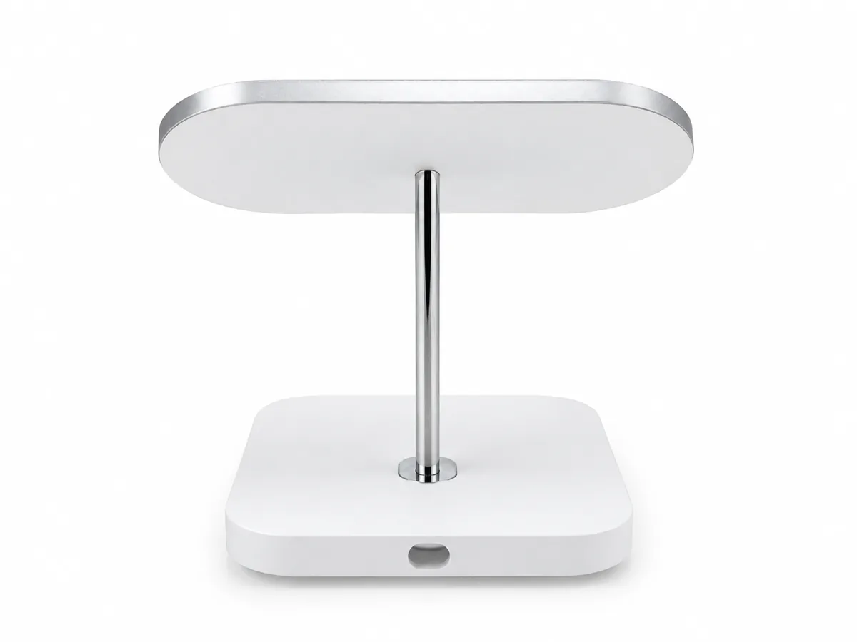 PA-05S_Duo stand without phone, front view of magnetic charging pad, stem and base