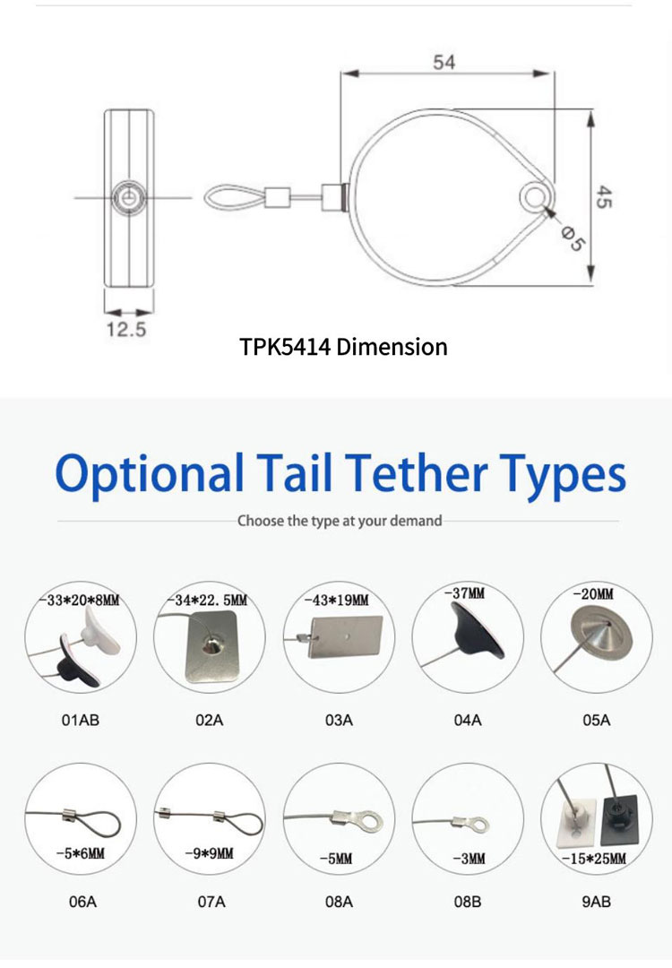 TPK5414 DETAIL 03 TPK 5414 Display Secuiry Tethers With Lasso Cell Phone Security Retractable Pull Box