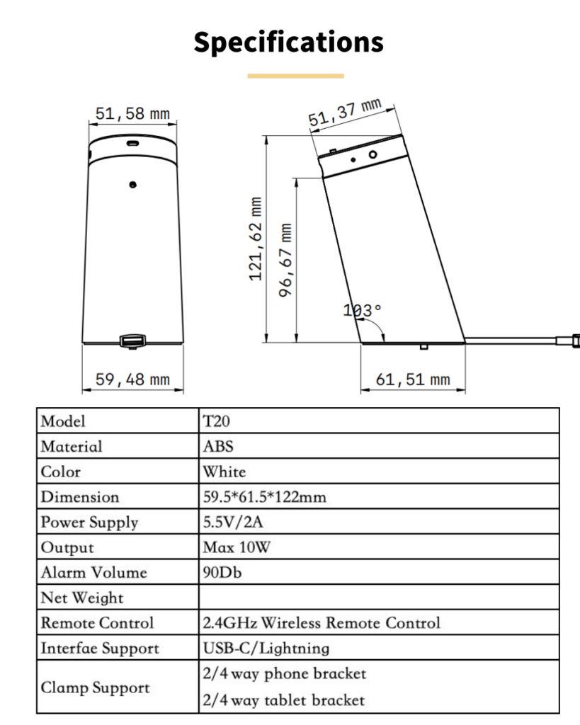 06 T20 High security retractable anti thef security display stand for phone&tablet