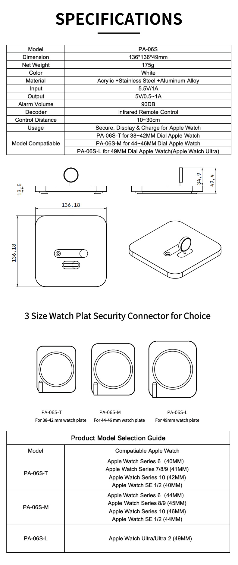 7 1 PA-06S Retractable Magsafe Magnetic Wireless Charging Security Display Anti Theft Holder For Apple Watch